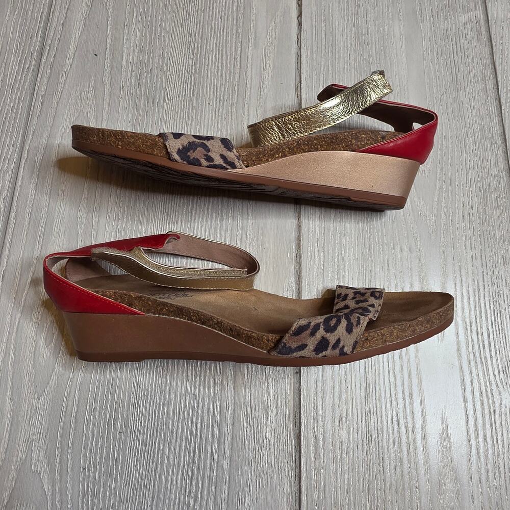 Naot Pixie Wedge Sandals Size 10 Cheetah, Kiss Red, Gold - Picture 5 of 10